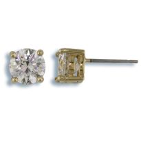 Medium Golden Stud Earrings with Round Cut Blue Luster Diamond